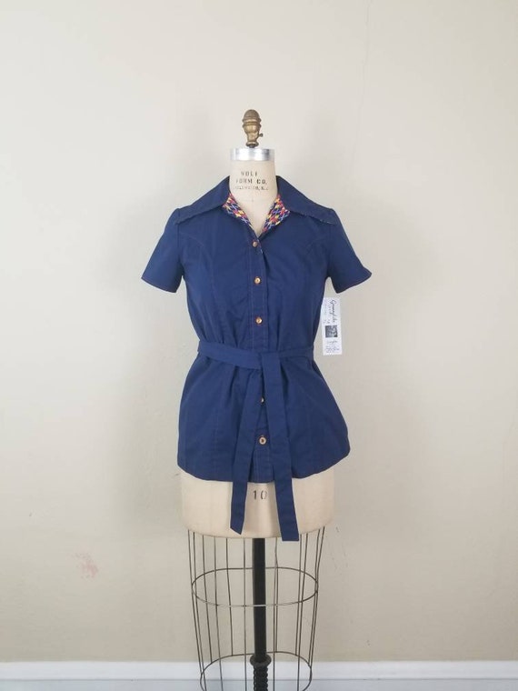 70s smock, ladies blue top - image 1