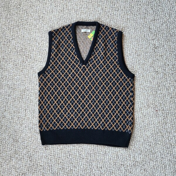 Vintage Black Knit Argyle Button-Up Sweater Vest