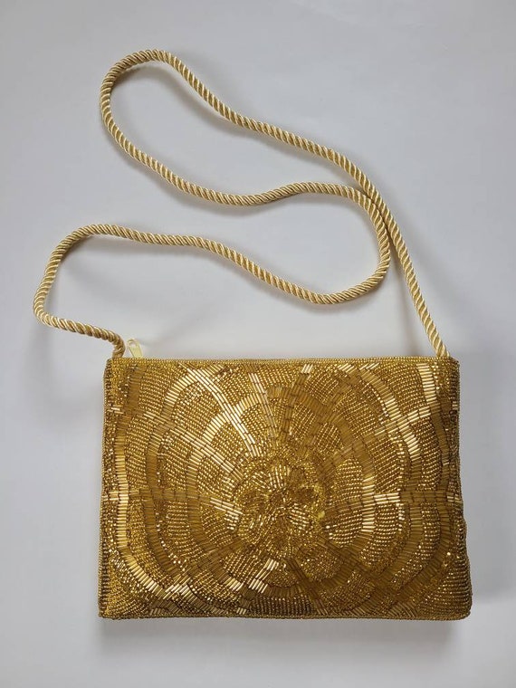 80s purse, new, gold beads, 1980s evening bag - image 2