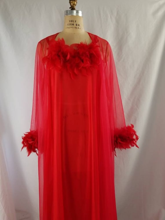 Red lingerie set, large, vintage, nylon and marabo