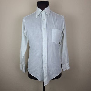 60s shirt, 15 x 33, semi sheer, permanent press,  blue white striped