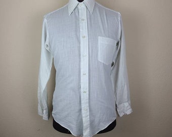 60s shirt, 15 x 33, semi sheer, permanent press,  blue white striped