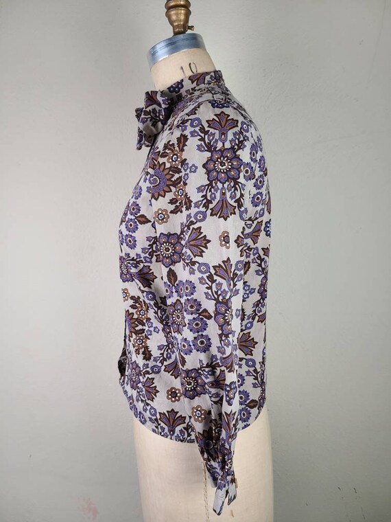 70s 80s Paisley pussy bow blouse - image 2