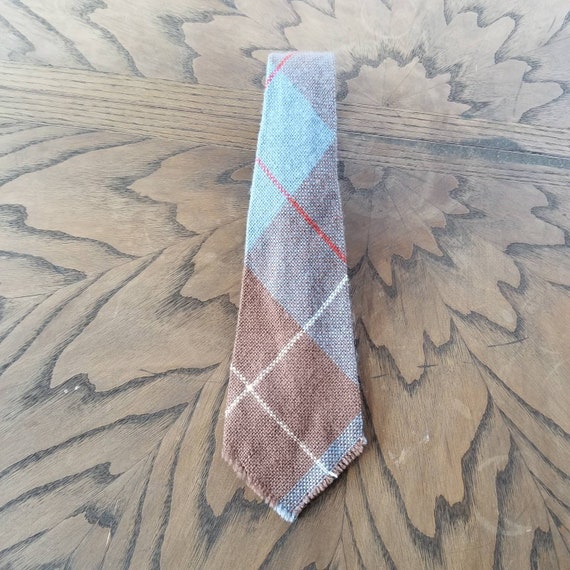 30s necktie, mens wool tie, blue brown plaid raw … - image 2