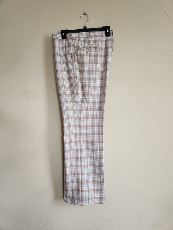 70s mens pants, beige brown plaid, flare trousers… - image 6
