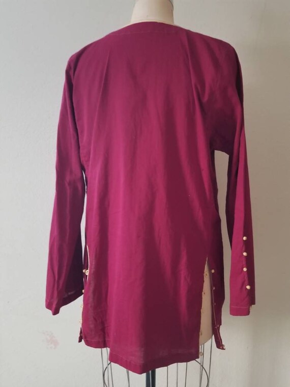 Boho amazing top, 60s, maroon cotton handmade eth… - image 4