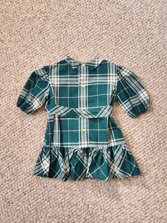 60s matching girls dresses, green plaid, 4 and 14… - image 5