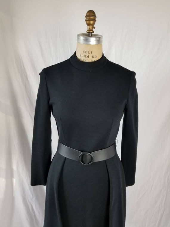 50s-60s Vintage dress, black wool with fringe trim