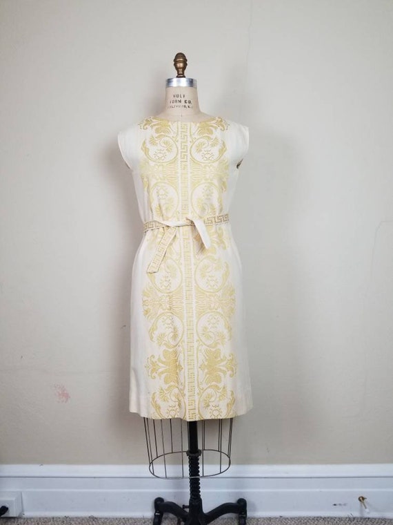 50s-60s beautiful dress, linen, hand woven, handma