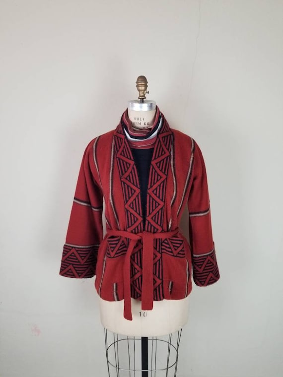70s boho sweaters, 2 piece,  small, cardigan and tight turtleneck, boho style
