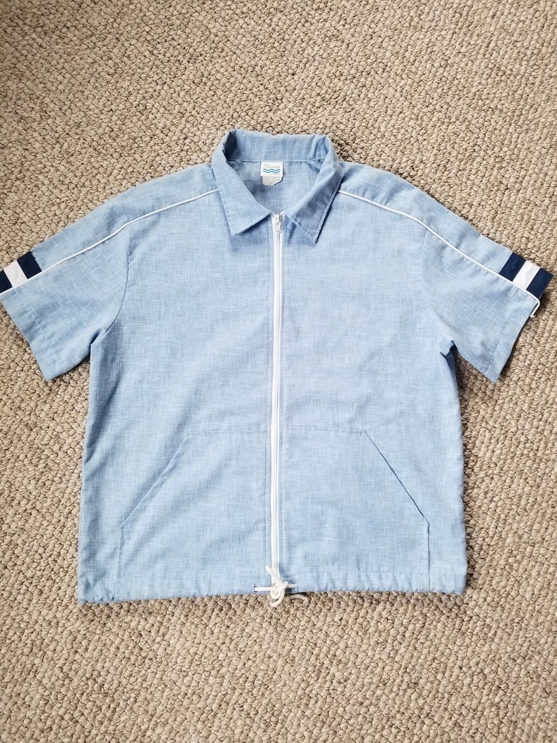 50s-60s mens swim top cover large shirt zip front
