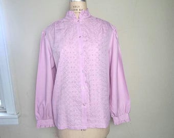 Victorian style blouse,  lavender pink color, XL, eyelet