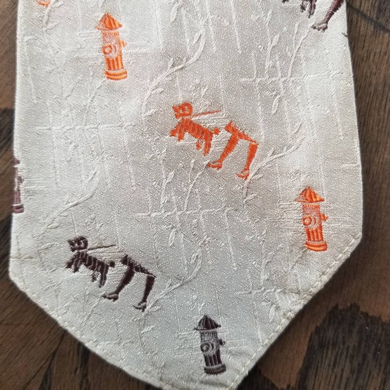 50s necktie mens grey gray lady walking dog with fire hydrant silk View 4