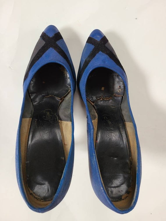 6 1/2 50s stilettos blue black, leather sole, met… - image 7