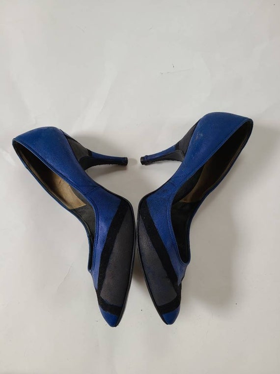 6 1/2 50s stilettos blue black, leather sole, met… - image 3