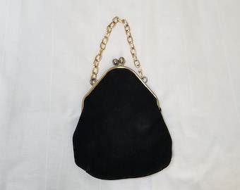 Black suede handbag purse vintage with chain, Original by Caprice