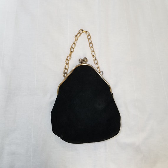 Black suede handbag purse vintage with chain, Ori… - image 1