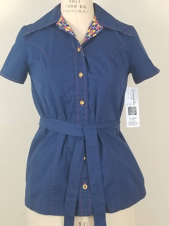 70s smock, ladies blue top - image 2