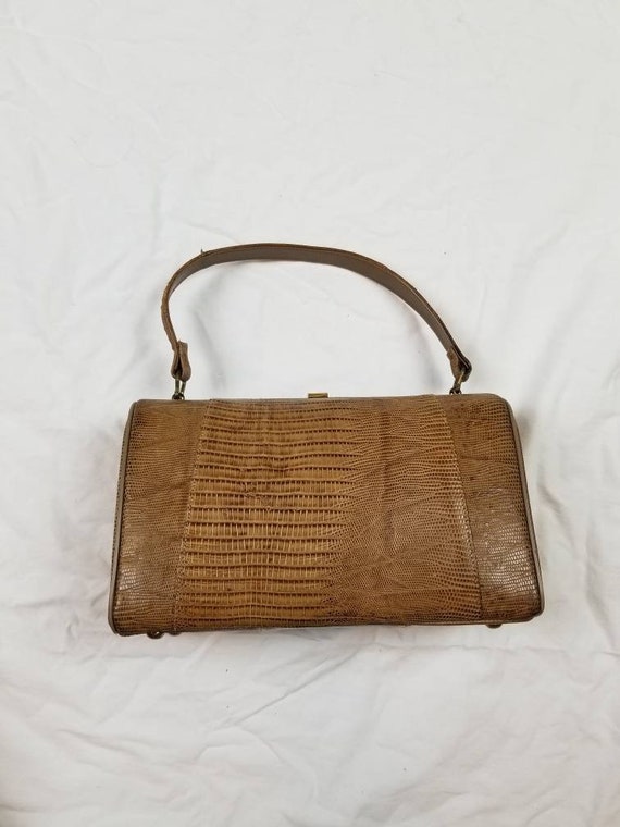 Lizard handbag, vintage, tan