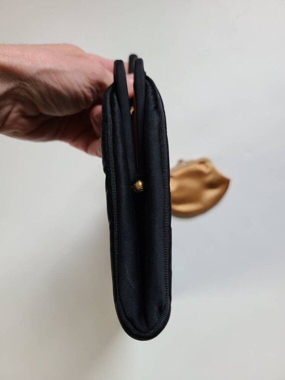 40s 50s black purse, vintage handbag, gold coin p… - image 4