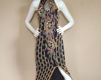 andretta donatello beaded dress Vintage Ad Blue Silk Beaded Dress by Andretta Donatello