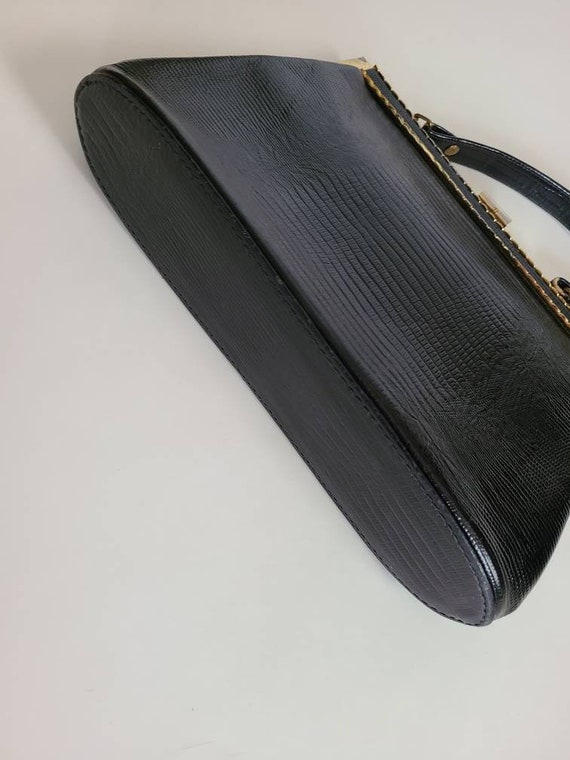 60s alligator handbag, black leather purse - image 9