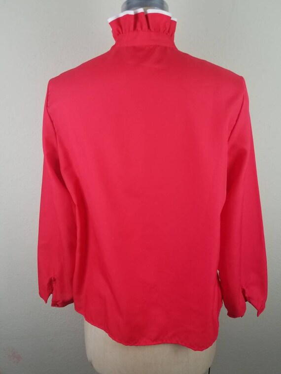 80s, size 16, bright red blouse, red with white t… - image 6