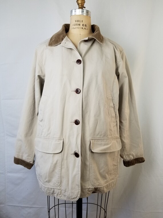 Ll Bean Barn Coat Ladies Xl Tan Cotton With Grey Flannel Etsy