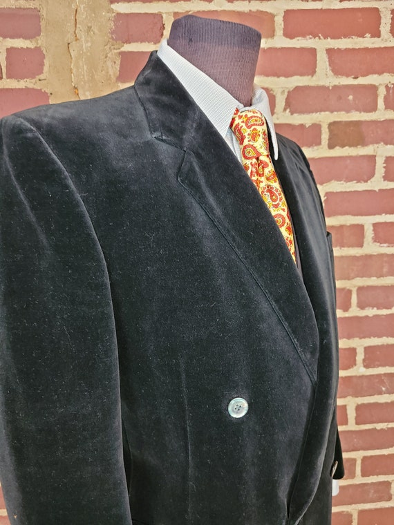 60s velvet blazer, black velvet, double breasted,… - image 3
