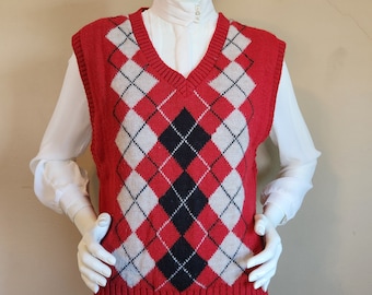 Pull The Fox Collection Homme – Gris Argyle, Col V, Laine Mélangée, Taille 2XL, Vintage