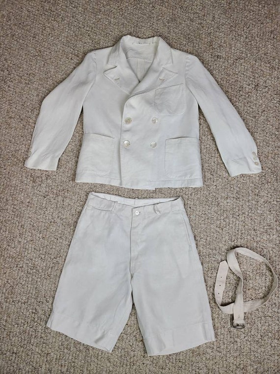 30s 40s boys white linen suit, double breasted, s… - image 5