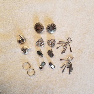 7 pairs clip on earrings,  vintage, silver color