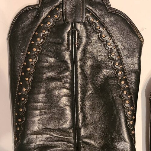 8N 70s leather cowboy boots shops black, leather sole, 2