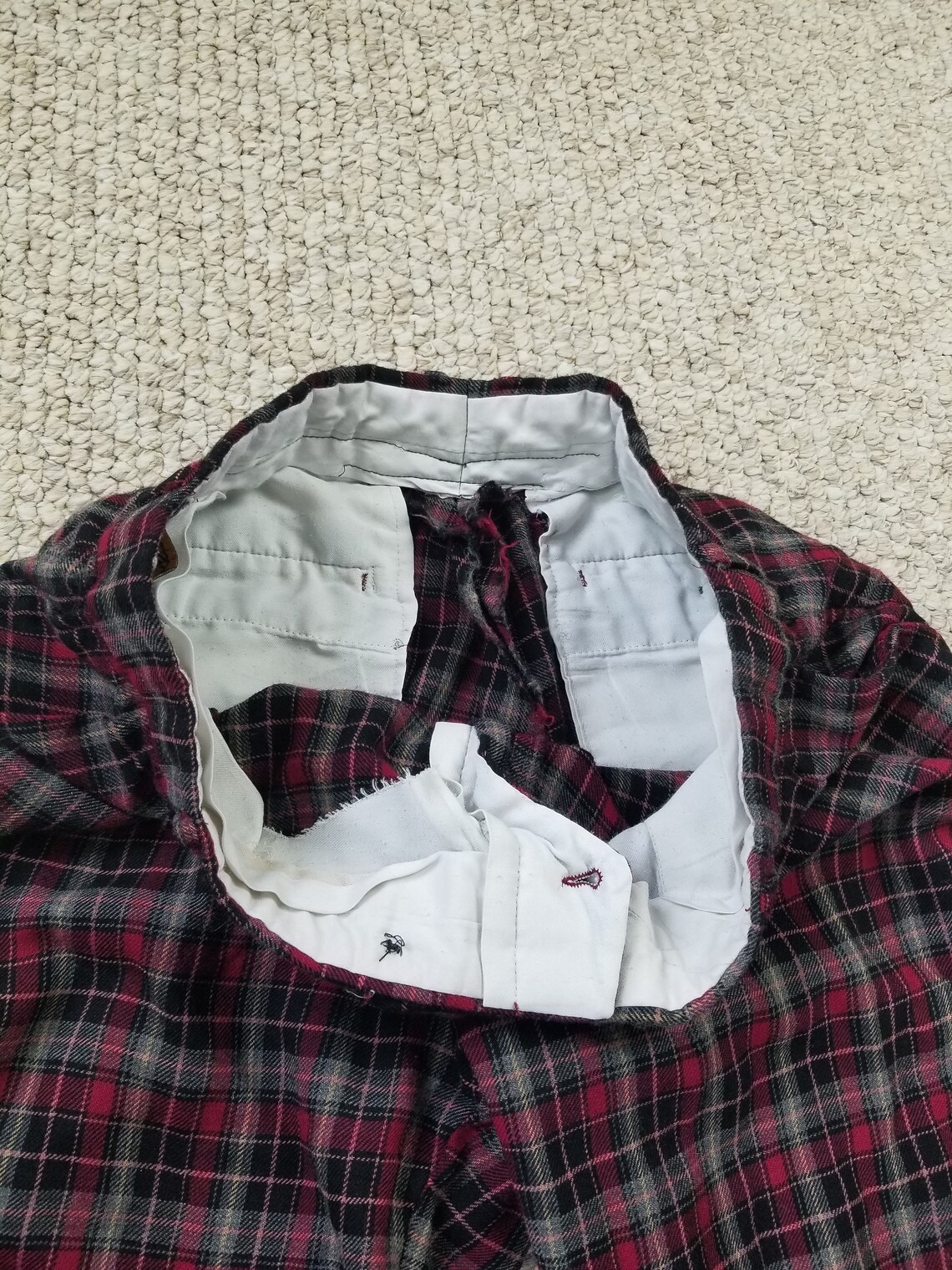red and grey plaid pants