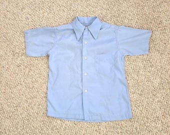 40s boys shirt, button up, short sleeved, blue, size 10,  Saks Fifth Avenue
