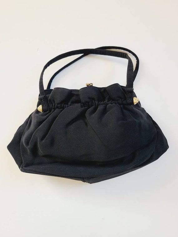 30s 40s purse, vintage handbag, black, gold rhine… - image 2