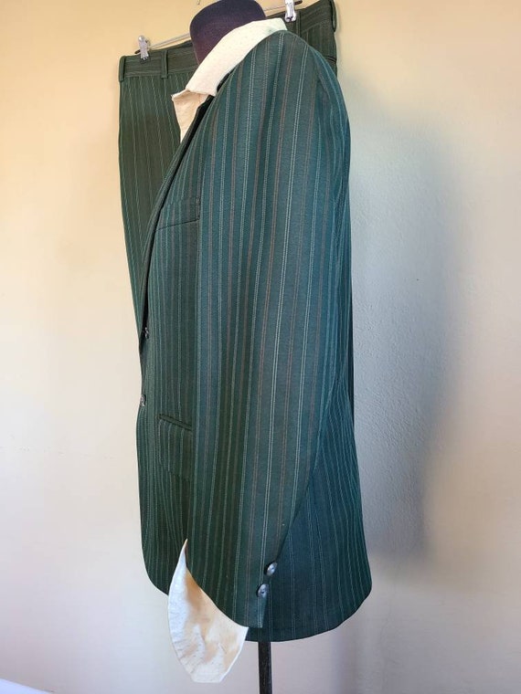 70s suit, mens 40R, green striped, bootleg pants - image 4