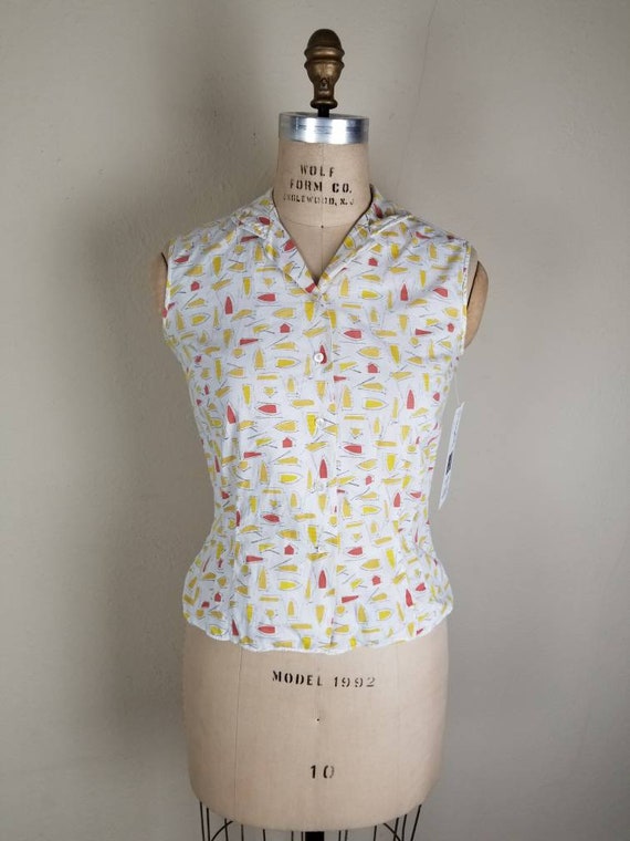 50s sleeveless blouse, ladies top,  boat pattern,… - image 1
