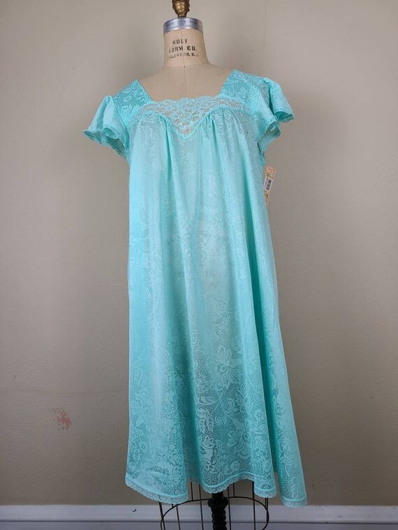 70s 80s new nightgown, light aqua blue - image 3