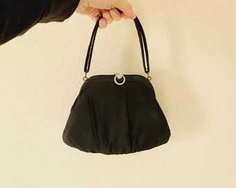 30s 40s black purse, vintage handbag, top handle