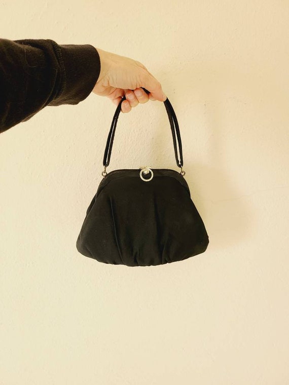 30s 40s black purse, vintage handbag, top handle - image 1