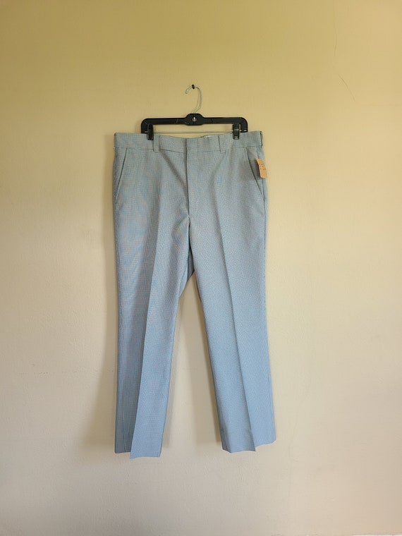 70s leisure pants, mens 40 x 30, green micro plaid