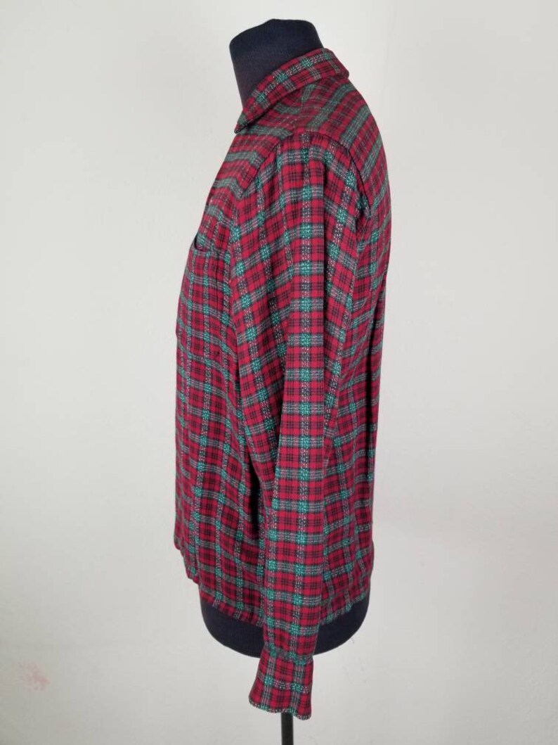 40s 50s mens red green plaid shirt, 16x33 image 4