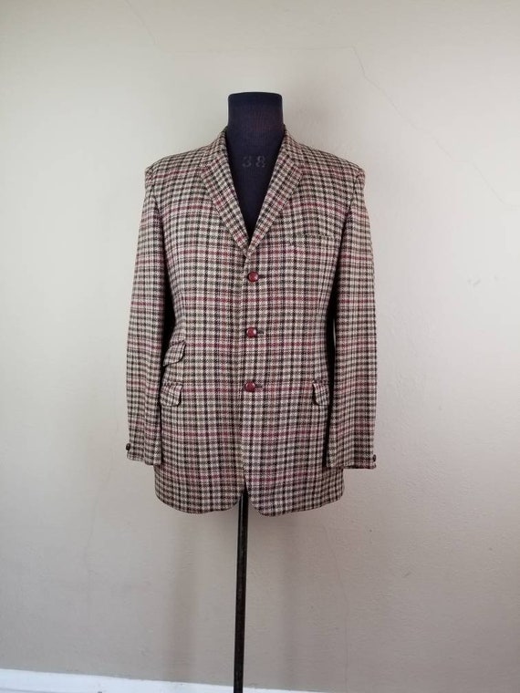 50s 60s tweed sportcoat, mens wool blazer, leathe… - image 1