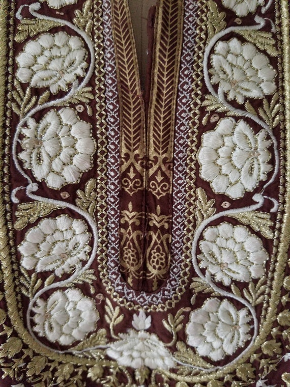 Vintage Sari Saree blouse dress brown with gold a… - image 4