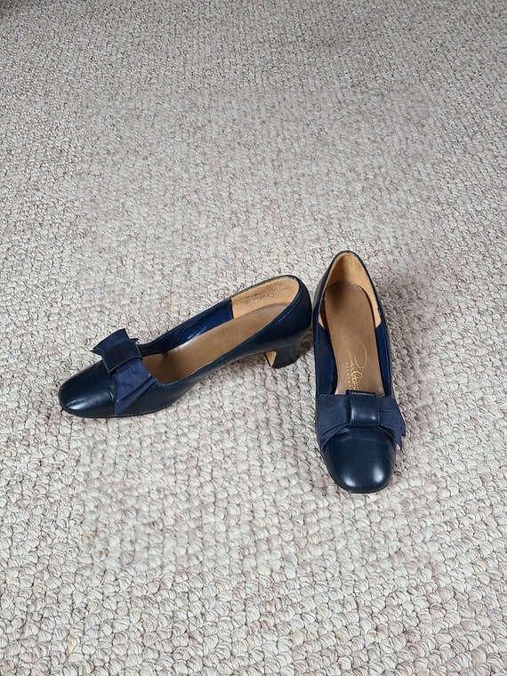 60s 7 heels, ladies pumps, navy blue, vintage, 50s