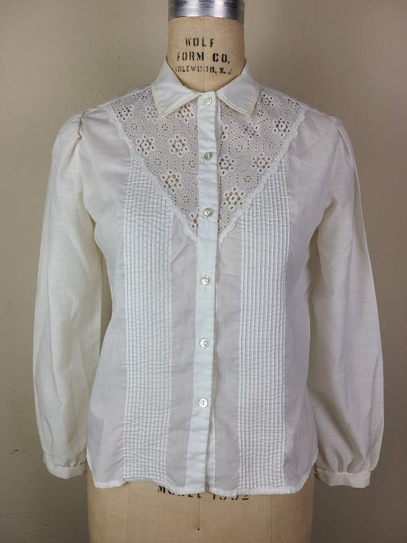 Vintage blouse, Victorian style, off white, lace,… - image 2