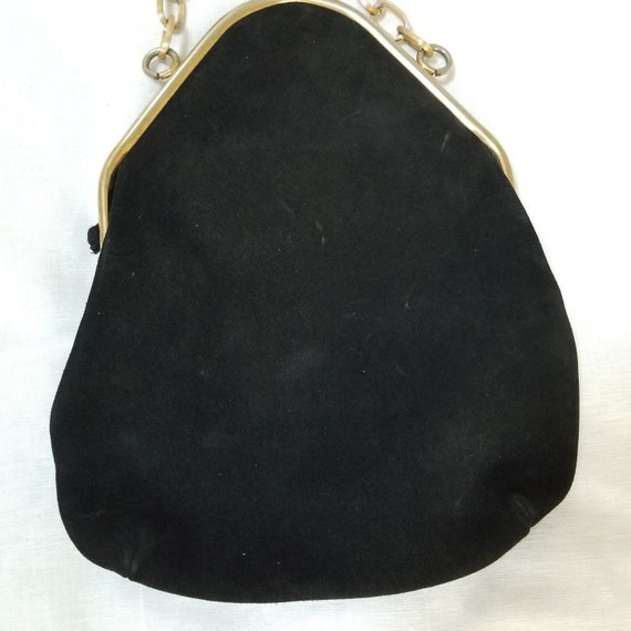 Black suede handbag purse vintage with chain, Ori… - image 4