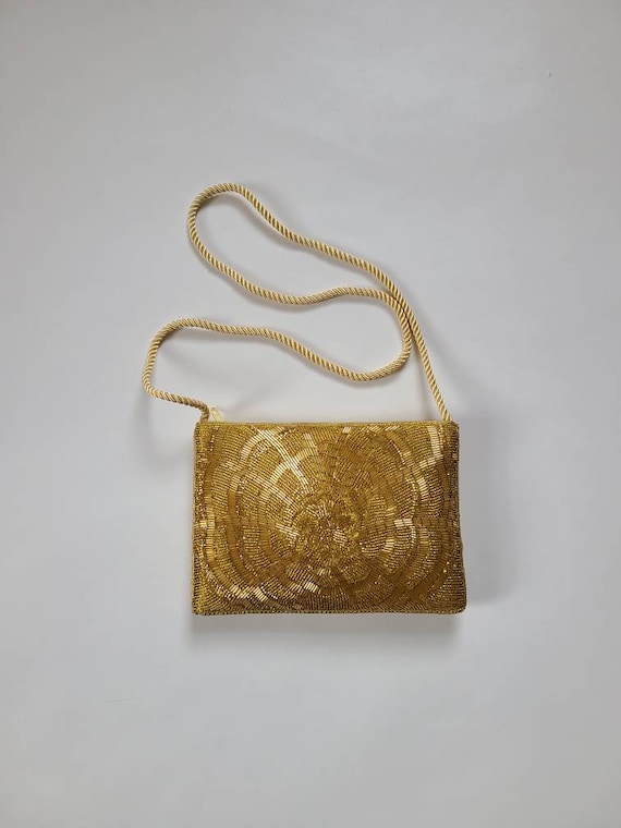 80s purse, new, gold beads, 1980s evening bag - image 1