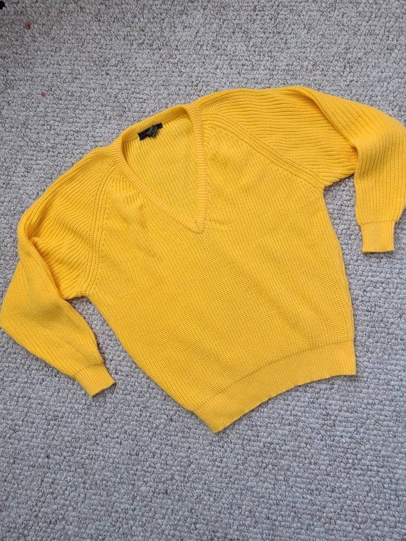 80s sweater, bright golden yellow, acrylic,  v nec